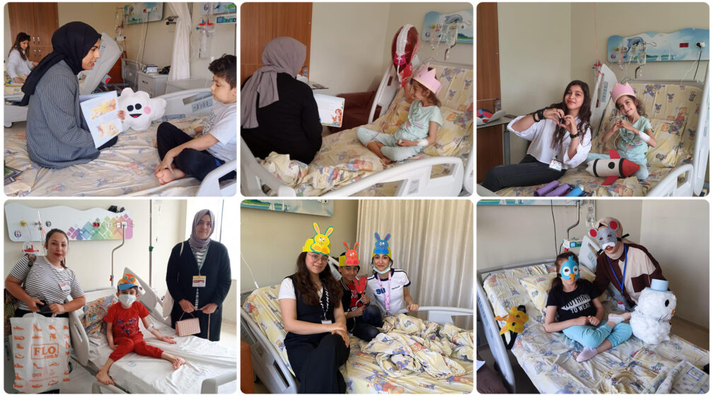 GAÜN ÖĞRENCİLERİ ÇOCUK HASTANESİNDE HİKAYELERLE MORAL VERDİ